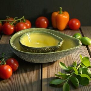 Summit Collection 2 Hand Painted Ceramic Avocado Shaped Bowls Green Yellow